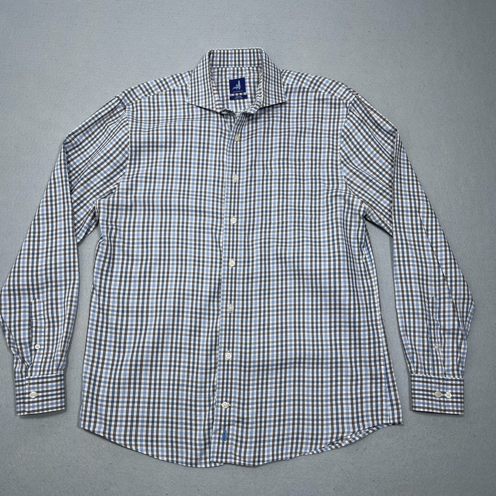 Johnnie-O Button Down‎ Shirt Men Medium Classic Blue Gray Gingham Check Preppy